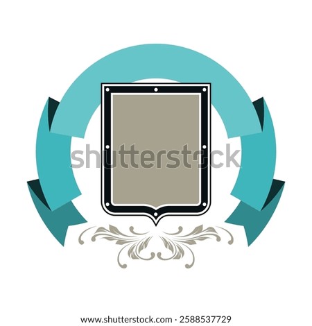 Shield with ribbon. Heraldic image of badge.