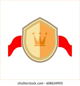 Shield and ribbon isolated icon. Graphic antique heraldic badge. Colorful silhouette sign isolated on white background. Symbol of protection, arms, honor security. Design element. Vector illustration