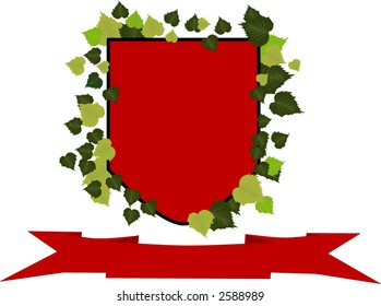 shield with ribbon and leaves