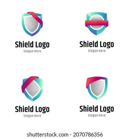 shield with ribbon logo template collection, protection guard label set