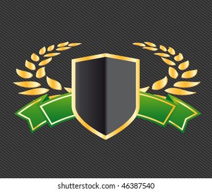 Schild mit Bändern und Lorbeeren