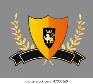 shield with ribbons and laurels