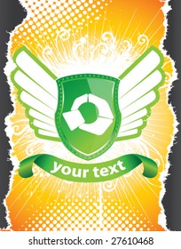 Shield with ribbons on grunge  background