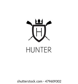 shield rifle logo graphic design concept. Editable shield rifle element, can be used as logotype, icon, template in web and print 