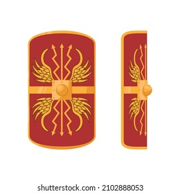 The shield of a Roman legionary. Color vector illustration, flat style. White isolated background.