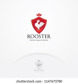 Shield rooster logo, Vintage badge rooster with a crown. Animal, Restaurant, Food logo template