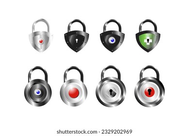 Shield and round shape padlock icon. filled and editable padlock icon lock, head lock and Fingerprint lock 