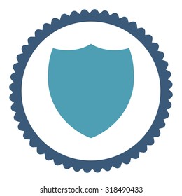 Shield round stamp icon. This flat vector symbol is drawn with cyan and blue colors on a white background.