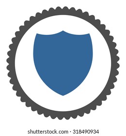 Shield round stamp icon. This flat vector symbol is drawn with cobalt and gray colors on a white background.