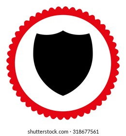 Shield round stamp icon. This flat vector symbol is drawn with intensive red and black colors on a white background.