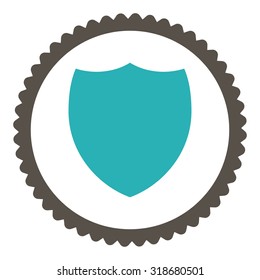 Shield round stamp icon. This flat vector symbol is drawn with grey and cyan colors on a white background.