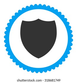 Shield round stamp icon. This flat vector symbol is drawn with blue and gray colors on a white background.