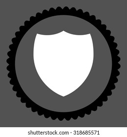 Shield round stamp icon. This flat vector symbol is drawn with black and white colors on a gray background.