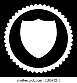 Shield round stamp icon. This flat vector symbol is drawn with white color on a black background.