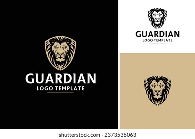 Shield with Royal Lion face head logo design for Security Protection Guard 