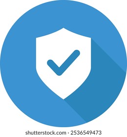 Shield Safe Blue Circle Icon with Blue Shadow Isolated on White Background