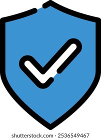 Shield Safe Blue-Symbol mit schwarzer Umrisslinie einzeln auf weißem Hintergrund