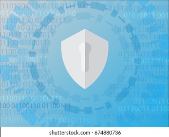 shield safety guard with circle protection for detect and prevent group of binary code to encryption data,cyber security concept,illustration eps 10