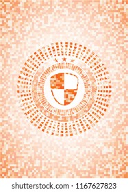 shield, safety icon inside abstract orange mosaic emblem