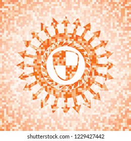 shield, safety icon inside abstract orange mosaic emblem with background