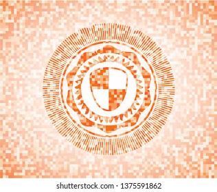 shield, safety icon inside abstract orange mosaic emblem