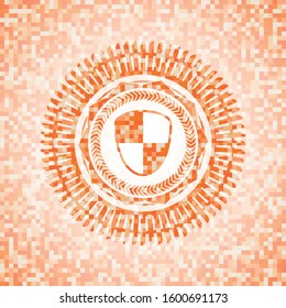 shield, safety icon inside abstract orange mosaic emblem