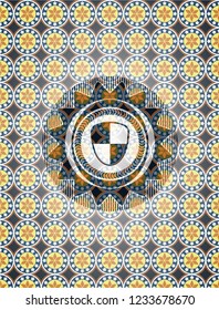 shield, safety icon inside arabesque emblem. arabic decoration.