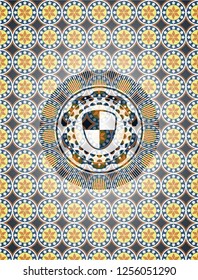 shield, safety icon inside arabesque badge. arabic decoration.