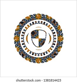 shield, safety icon inside arabesque style badge. arabic decoration.