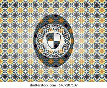 shield, safety icon inside arabesque emblem. arabic decoration.