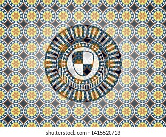 shield, safety icon inside arabesque style emblem. arabic decoration.