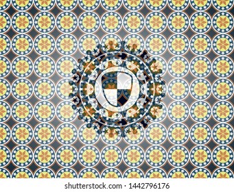 shield, safety icon inside arabesque emblem. arabic decoration.