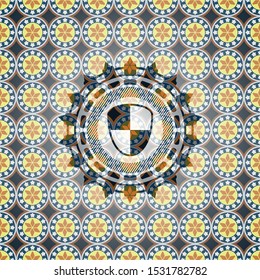 shield, safety icon inside arabesque badge background. arabic decoration.