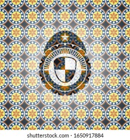 escudo, icono de seguridad en el interior de un fondo de placa arabesca. decoración árabe.