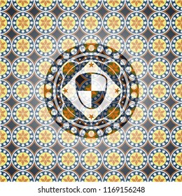 shield, safety icon inside arabic badge. Arabesque decoration.