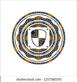 shield, safety icon inside arabic style badge. Arabesque decoration.