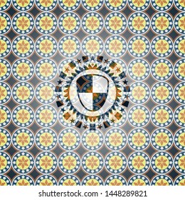 shield, safety icon inside arabic emblem. Arabesque decoration.