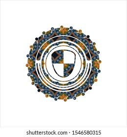 shield, safety icon inside arabic emblem background. Arabesque decoration.