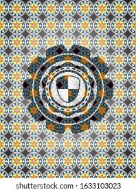 shield, safety icon inside arabic emblem background. Arabesque decoration.