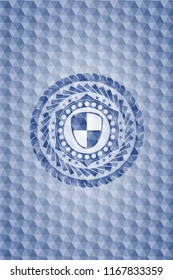 shield, safety icon inside blue hexagon emblem.