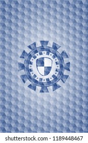 shield, safety icon inside blue hexagon badge.