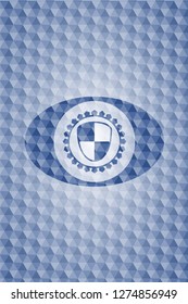 shield, safety icon inside blue polygonal badge.