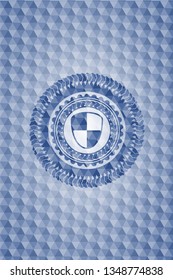 shield, safety icon inside blue hexagon badge.