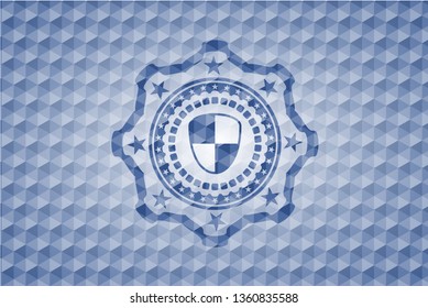 shield, safety icon inside blue hexagon emblem.