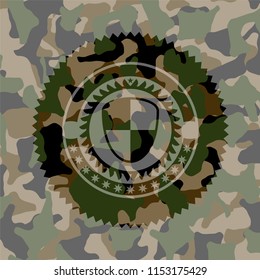 shield, safety icon inside camo emblem