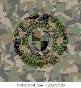 shield, safety icon inside camo texture