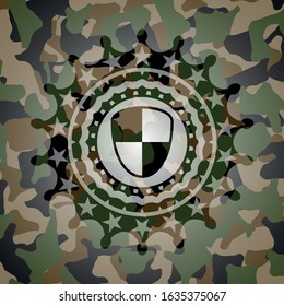 shield, safety icon inside camouflage emblem