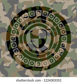 shield, safety icon inside camouflaged emblem
