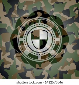shield, safety icon inside camouflaged emblem