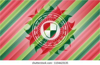 shield, safety icon inside christmas badge background.